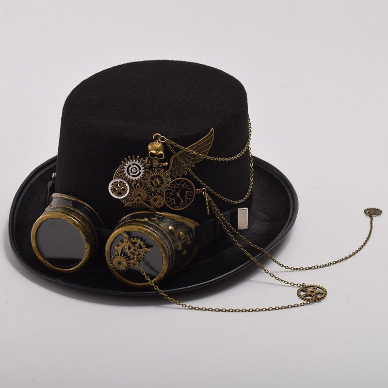 GRACEART Steampunk Top Hat for Women Gothic Gears for Men with Removable Goggle - Image 3